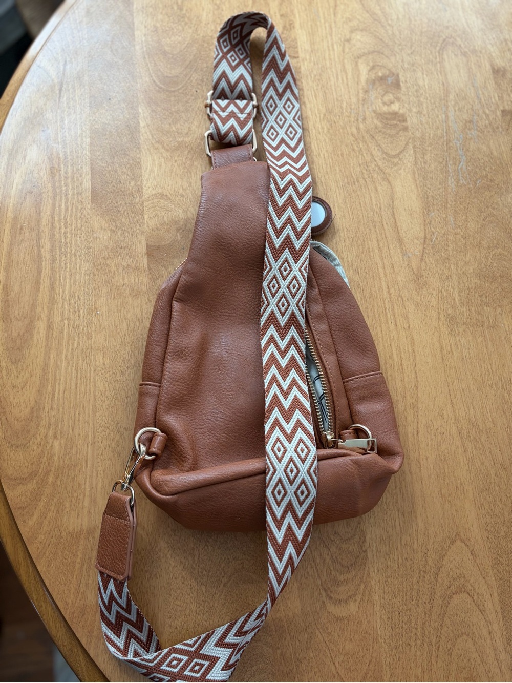 Moda Luxe Brown Crossbody Sling Bag with Patterned Adjustable Strap
